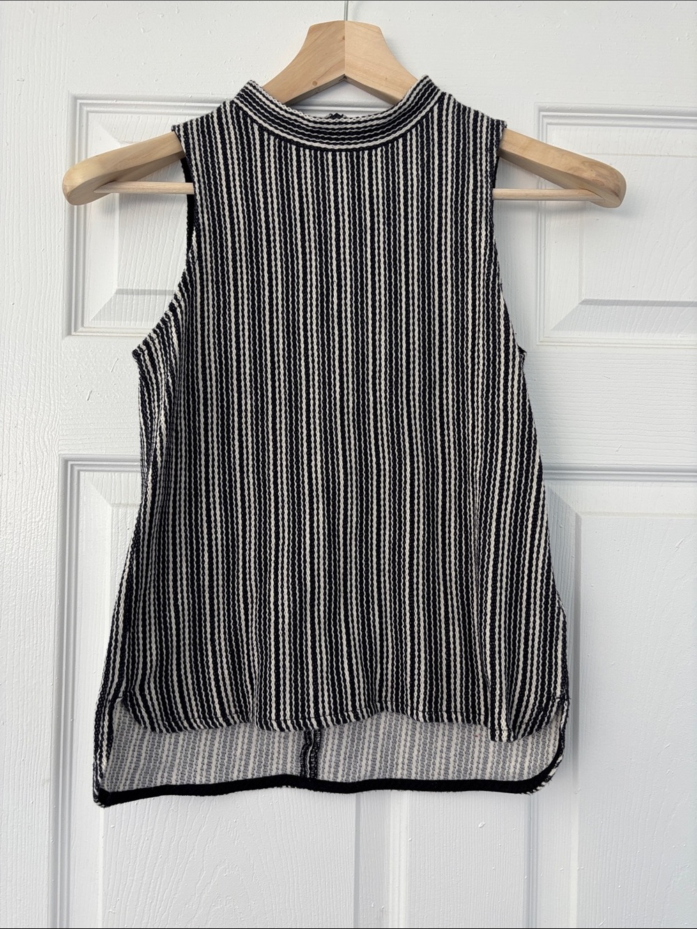 Madewell 100% Cotton Knit Black and White Striped Mock Neck Top